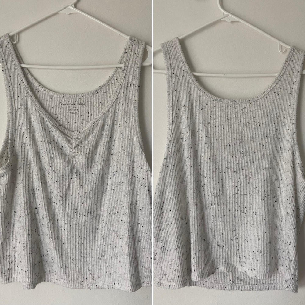 American Eagle White Cropped Cinch-Front Ribbed Tank Top